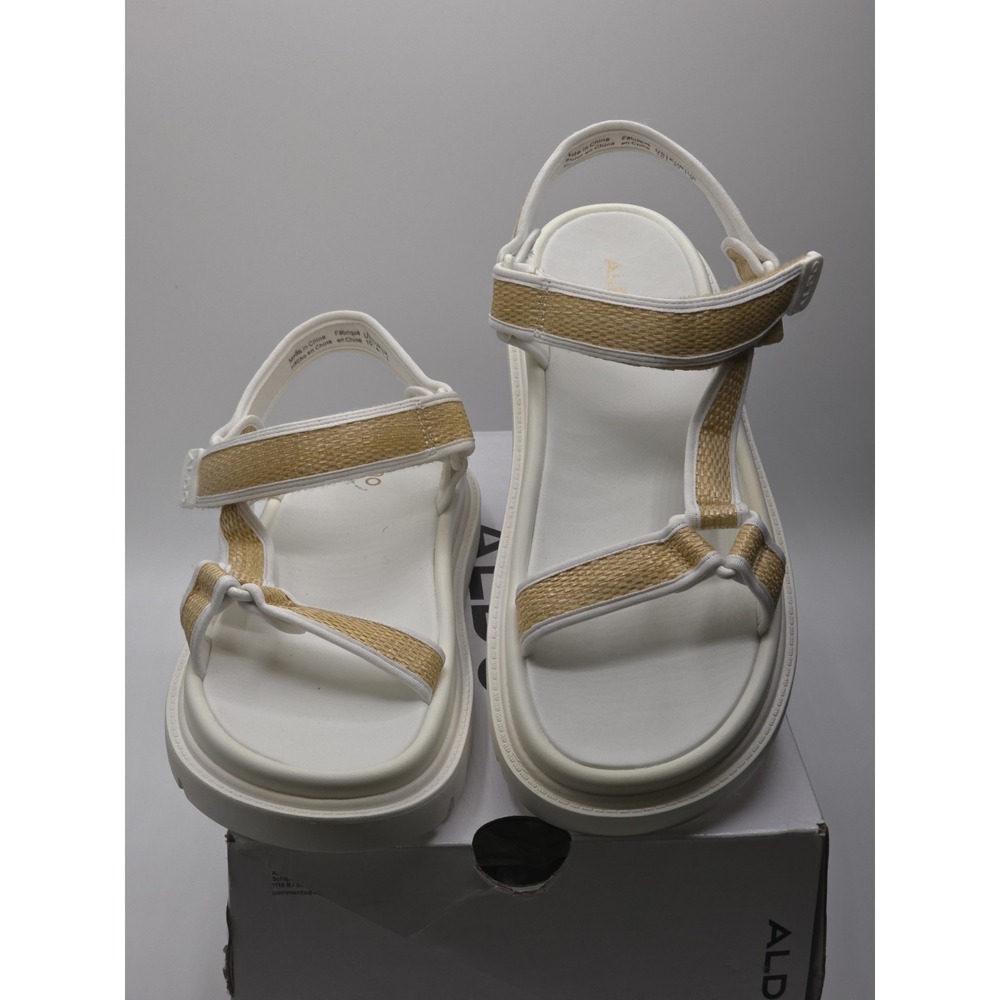 ALDO Oceana Natural Women's Footbed Sandals with gold straw woven straps Size 10